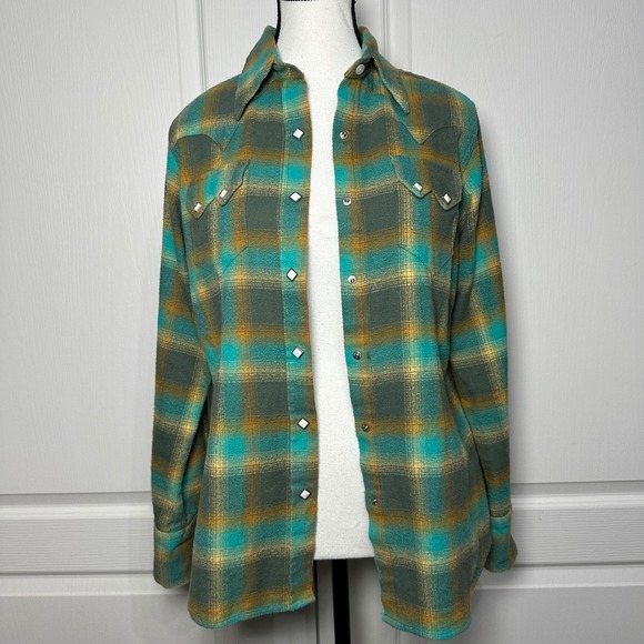 VTG Rockmount Ranchwear Snap Flannel Plaid Western Shirt Women M Sawtooth Pocket - Picture 8 of 10